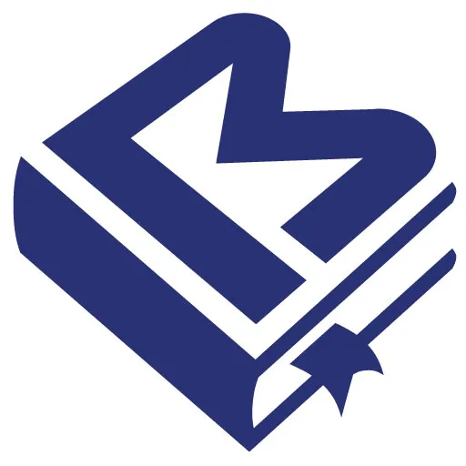 Logotipo de Luis Bohorques Marchori, formado por la letra M estilizada en forma de libro abierto con un marcapáginas.